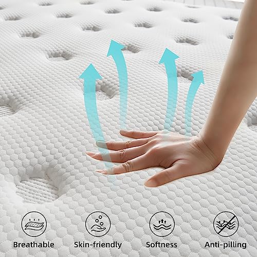 Queen Size Memory Foam Hybrid Mattress, Pocket Spring for Motion Isolation, Strong Edge Support, Pressure Relief, Medium