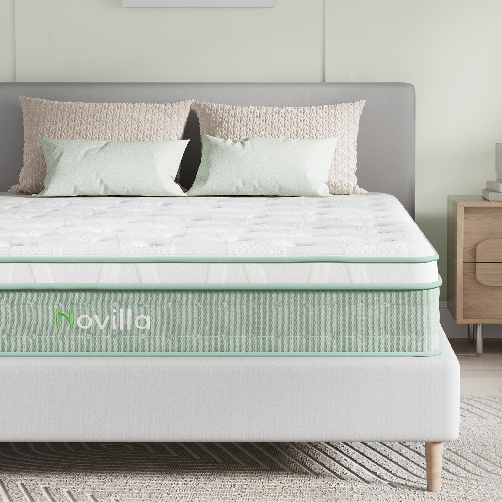 Novilla Queen Mattress - 12 Inch Hybrid Gel Memory Foam & Pocket Springs for Peaceful Sleep - Queen Size - OEKO-TEX_stan